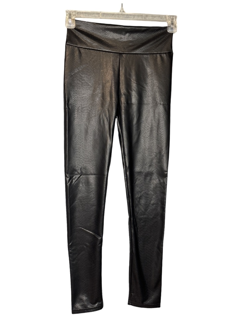 Black Faux Leather Snake Print Leggings L/XL Low Fleece Lined